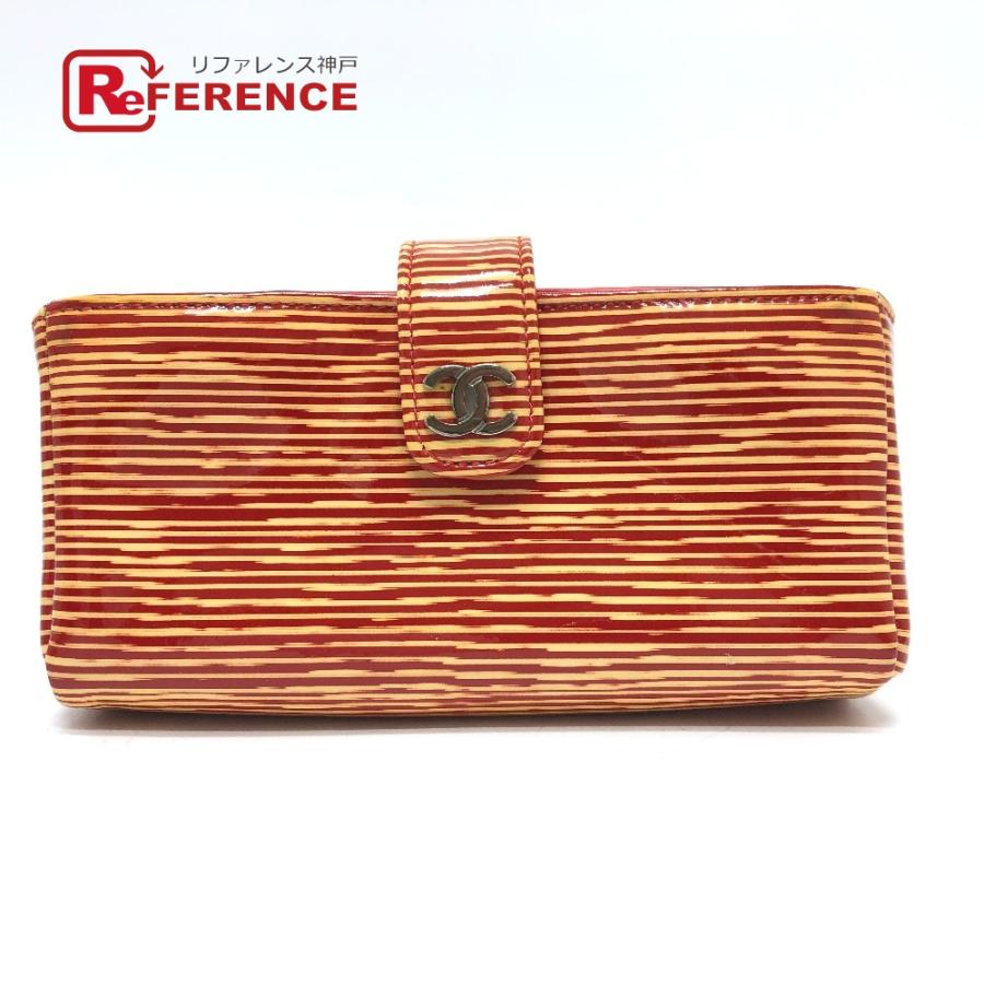 CHANEL シャネル CC ココマーク ボーダー ポーチ パテントレザー レッド系 レディース【中古】 | CHANEL