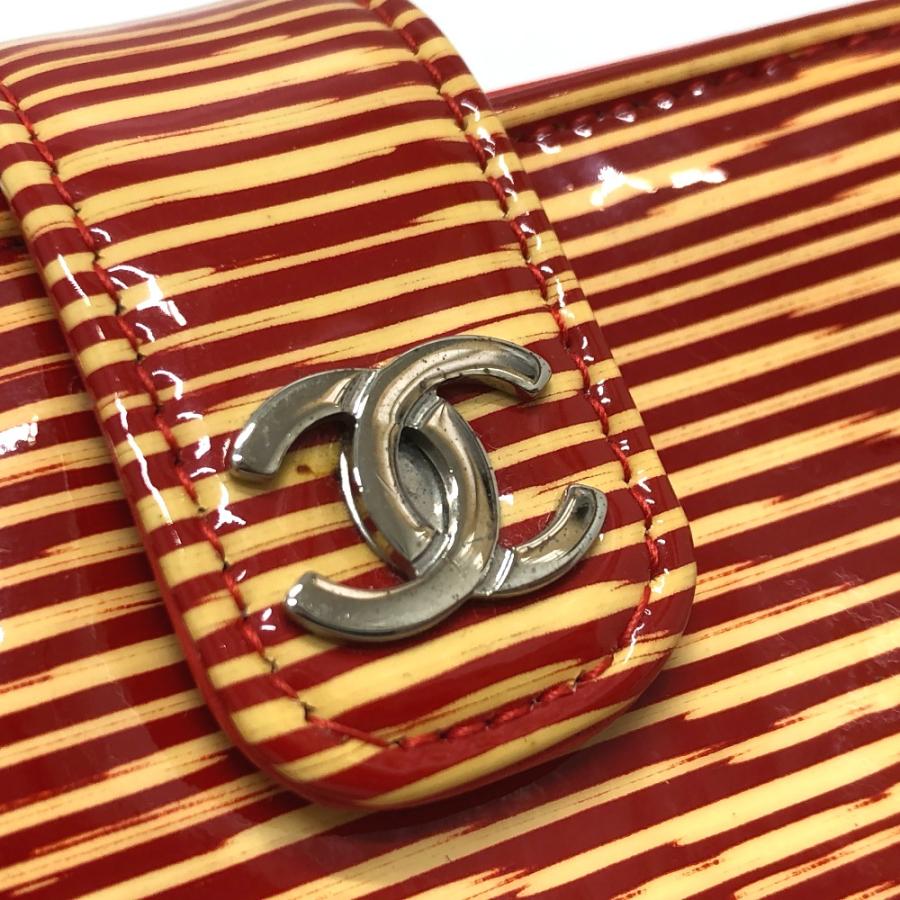 CHANEL シャネル CC ココマーク ボーダー ポーチ パテントレザー レッド系 レディース【中古】 | CHANEL | 05
