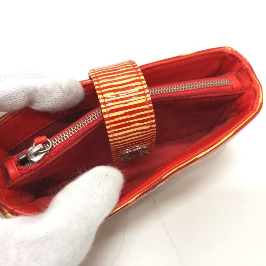 CHANEL シャネル CC ココマーク ボーダー ポーチ パテントレザー レッド系 レディース【中古】 | CHANEL | 07