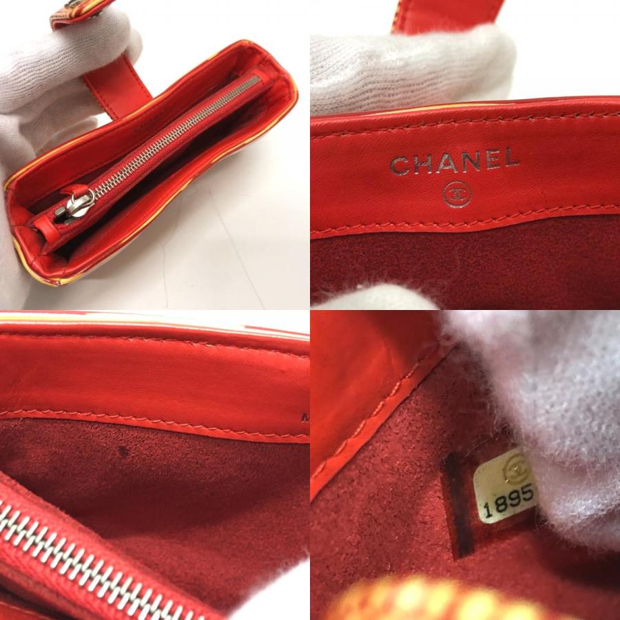 CHANEL シャネル CC ココマーク ボーダー ポーチ パテントレザー レッド系 レディース【中古】 | CHANEL | 08