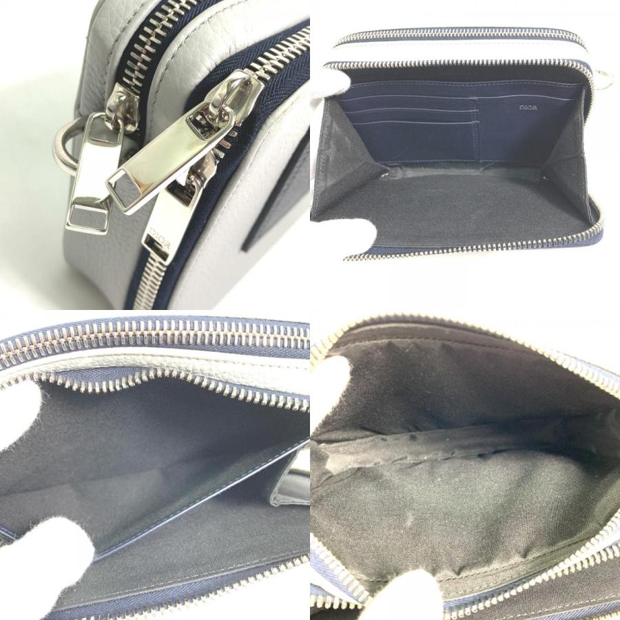 Dior ディオール ロゴ 2PUBC120GBC H07E ダブルジップポケット ショルダーバッグ レザー グレー メンズ【中古】 |  | 08
