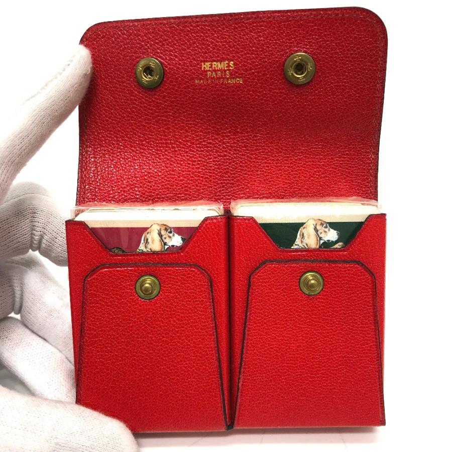 美品/エルメス ドッグプリント ミニ トランプ レザーケース レッド 未使用品 HERMES エルメス ドッグプリント ミニ トランプ 2点セット