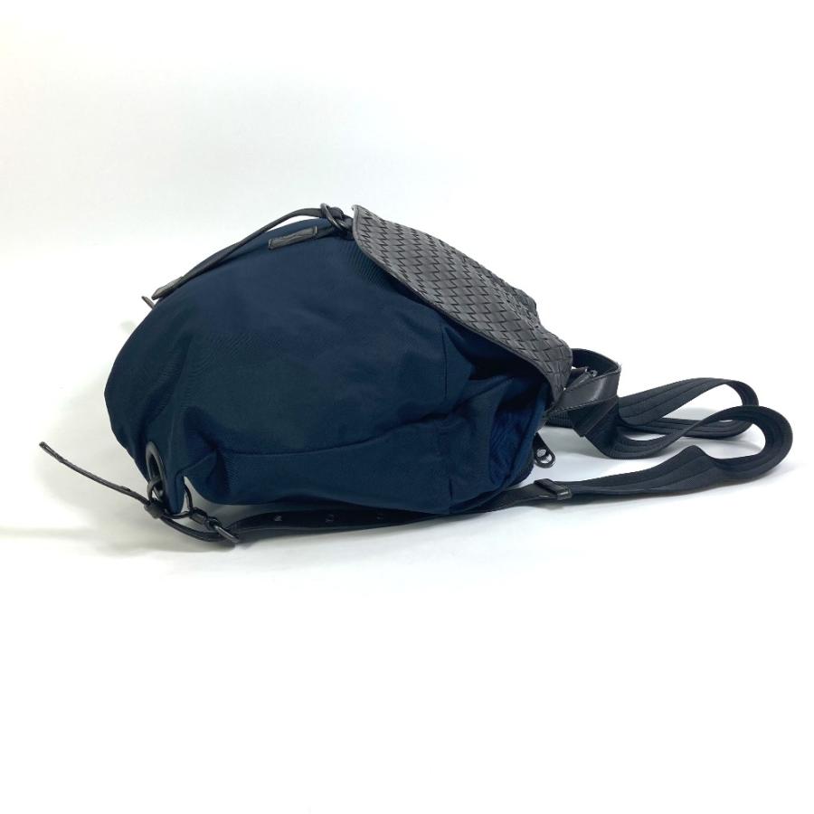 BOTTEGA VENETA ボッテガヴェネタ 409595 イントレチャート バックパック リュックサック ナイロン/レザー ネイビー×ブラウン【中古】