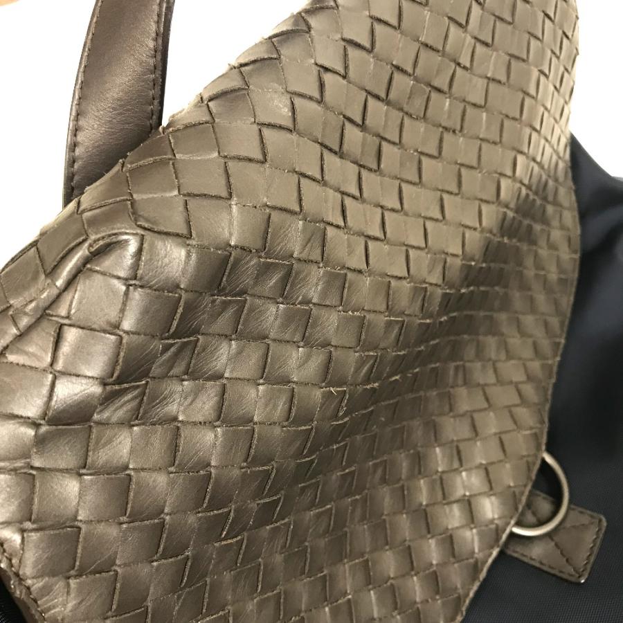 BOTTEGA VENETA ボッテガヴェネタ 409595 イントレチャート バックパック リュックサック ナイロン/レザー ネイビー×ブラウン【中古】