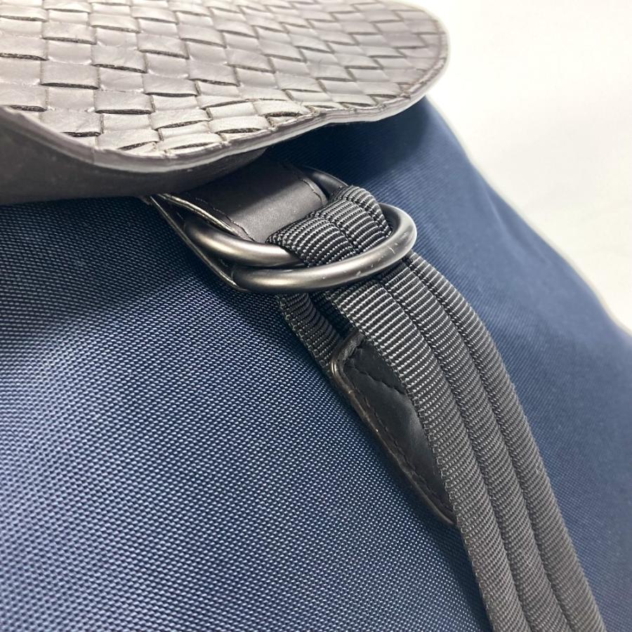 BOTTEGA VENETA ボッテガヴェネタ 409595 イントレチャート バックパック リュックサック ナイロン/レザー ネイビー×ブラウン【中古】