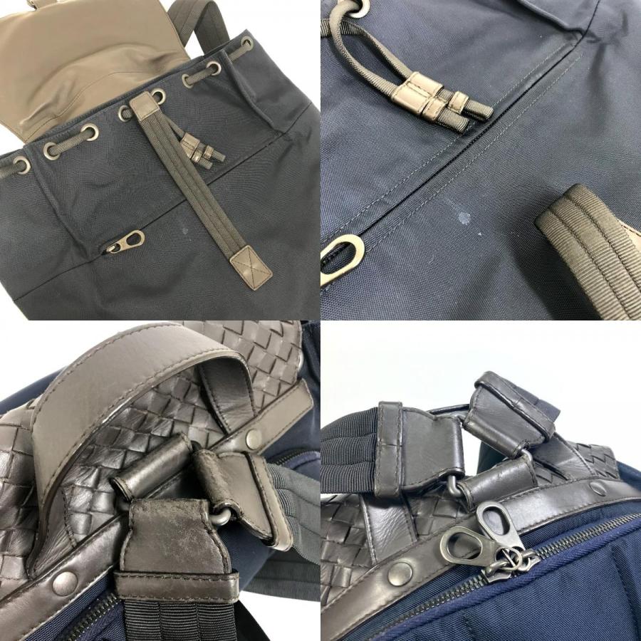 BOTTEGA VENETA ボッテガヴェネタ 409595 イントレチャート バックパック リュックサック ナイロン/レザー ネイビー×ブラウン【中古】