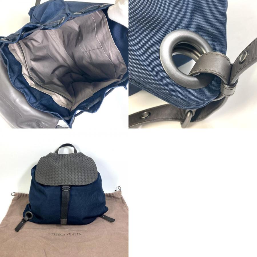 BOTTEGA VENETA ボッテガヴェネタ 409595 イントレチャート バックパック リュックサック ナイロン/レザー ネイビー×ブラウン【中古】