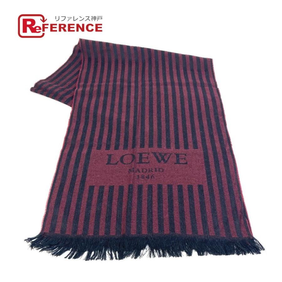 LOEWE ロエベ ストライプ ファッション小物 ロゴ ストール ウール ワインレッド×ブラック メンズ【中古】 | LOEWE