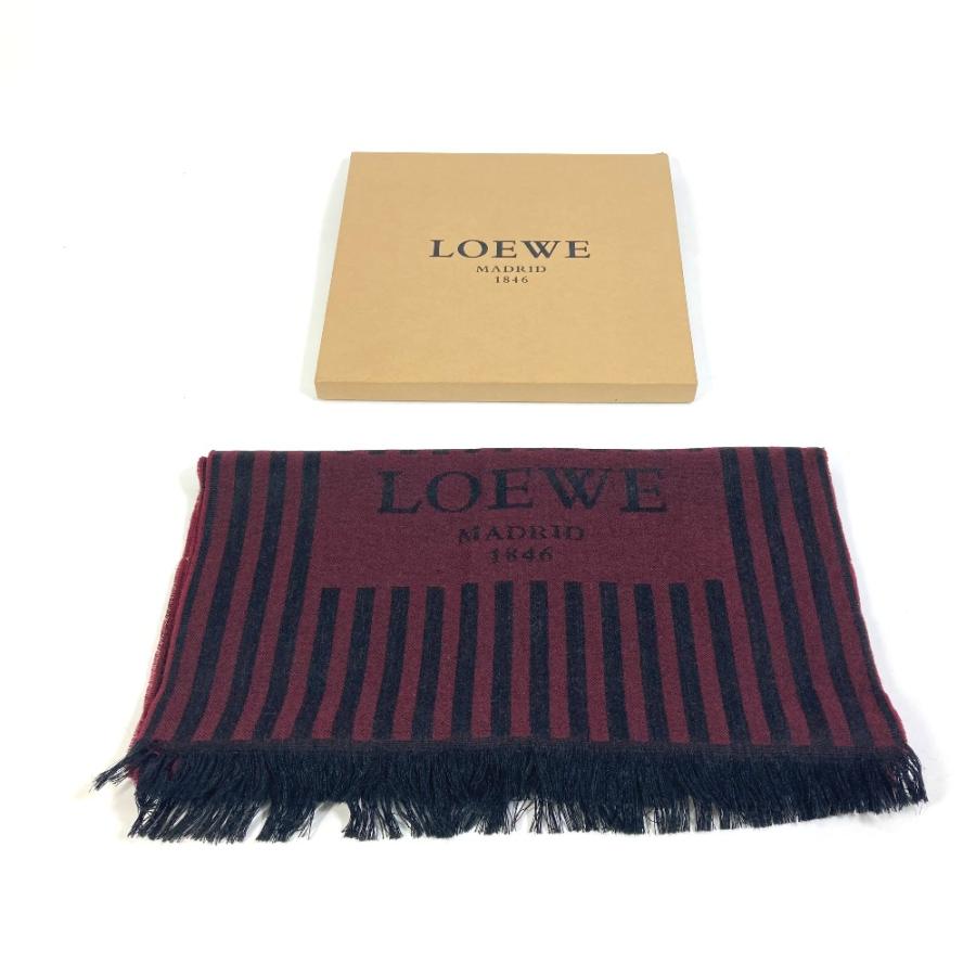 LOEWE ロエベ ストライプ ファッション小物 ロゴ ストール ウール ワインレッド×ブラック メンズ【中古】 | LOEWE | 04