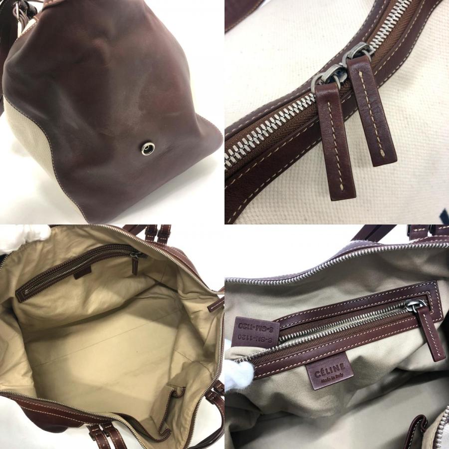 CELINE セリーヌ 165952 ロゴ ボストンバッグ キャンバス/レザー ベージュ/ブラウン レディース【中古】 | CELINE | 08