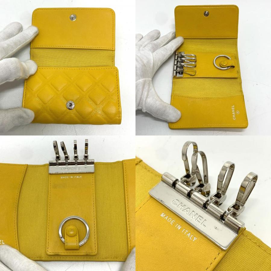 CHANEL シャネル ココマーク ダイヤモンドCC 4連 キーリング付き キーケース カーフスキン イエロー レディース【中古】 | CHANEL | 08