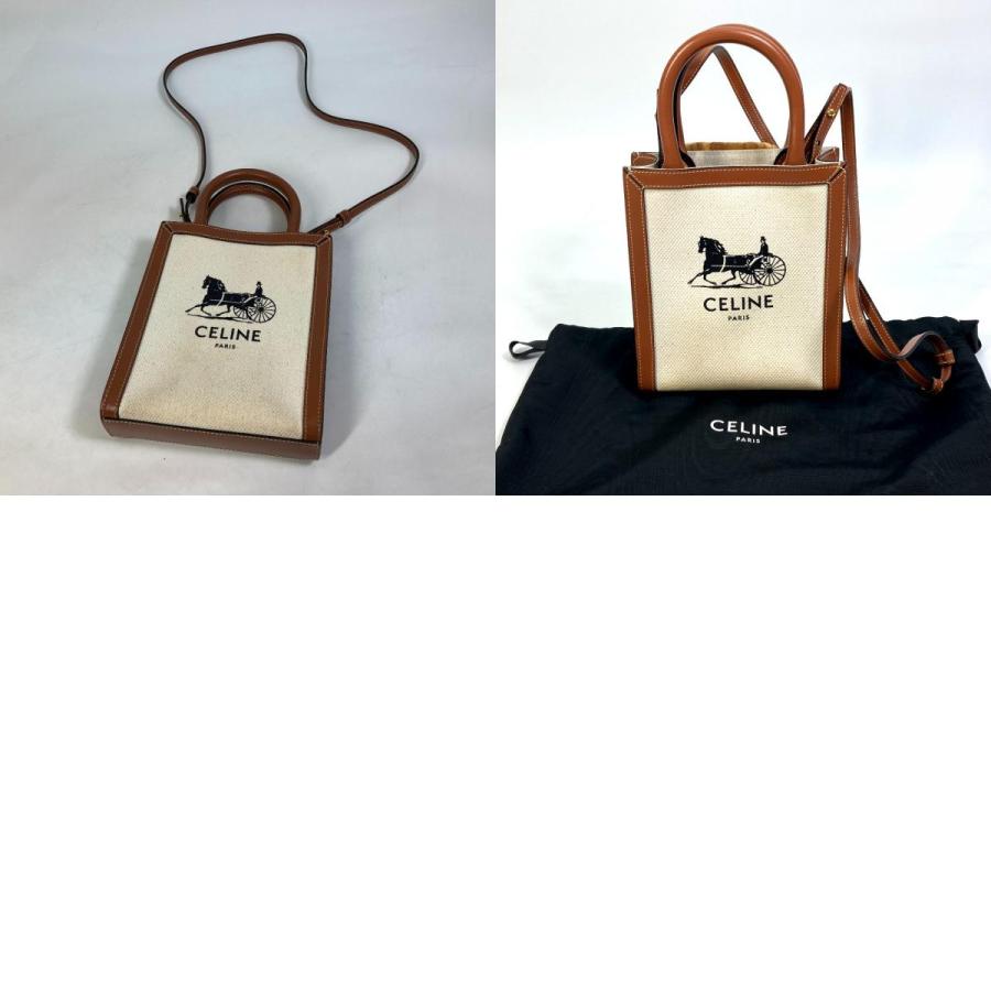 セリーヌ CELINE バーティカルカバ ミニ 193302DCI.02NT 馬車 カバン 2WAY ショルダーバッグ キャンバス/レザー ナチュラル ベージュ CELINE（セリーヌ） 193302DCI.02NT 馬車 バーティカルカバ ミニ 2WAY