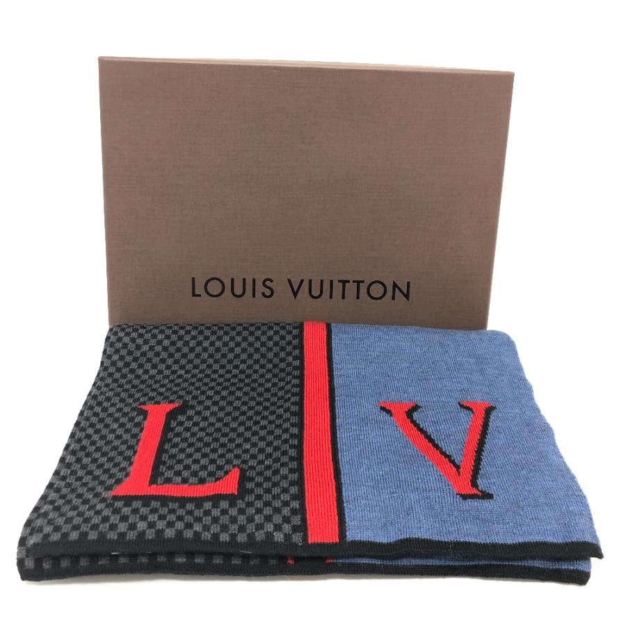 LOUIS VUITTON ルイヴィトン エシャルプ LV ダミエルージュ M70249 ブラック×ブルー×レッド ウール100％ マフラー メンズ 【中古】 22602K464 LOUIS VUITTON（ルイ・ヴィトン） M70249 エシャルプ LV ダミエ