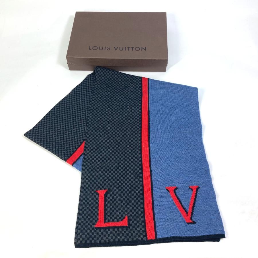 LOUIS VUITTON ルイヴィトン エシャルプ LV ダミエルージュ M70249 ブラック×ブルー×レッド ウール100％ マフラー メンズ 【中古】 22602K464 LOUIS VUITTON（ルイ・ヴィトン） M70249 エシャルプ LV ダミエ