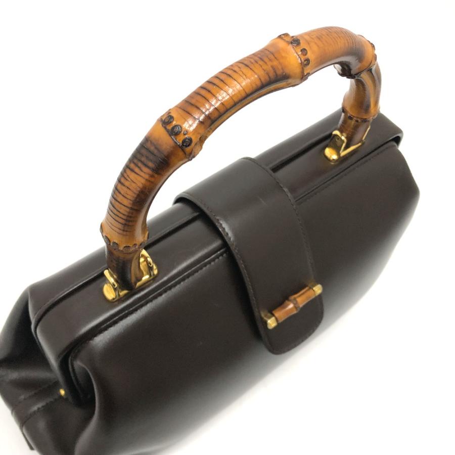希少GUCCI ダークブラウン レザー ハンドバッグ バンブードクターズ