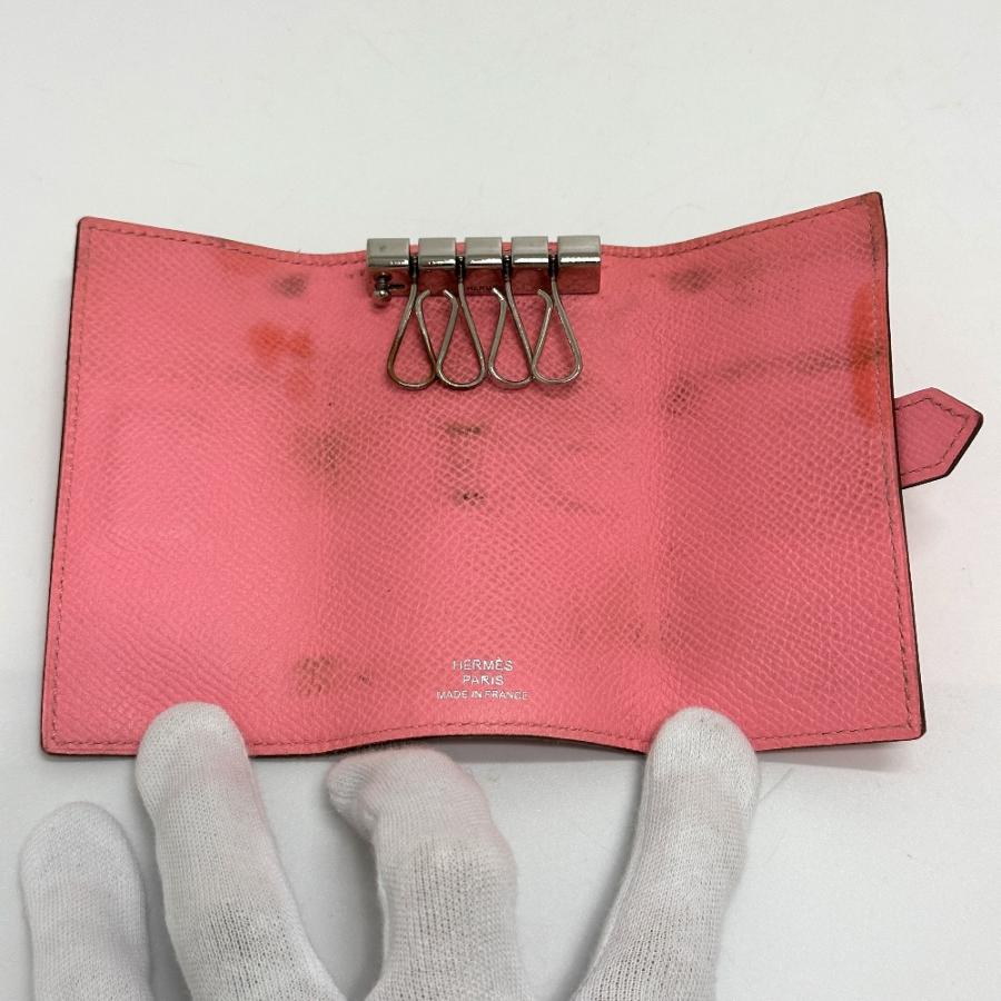 HERMES エルメス H金具 ベアン 4連 キーケース ヴォーエプソン T刻 ローズコンフェティ ピンク レディース【中古】_7