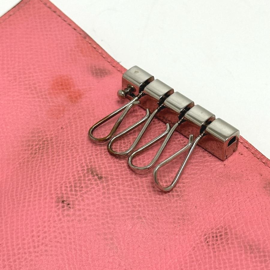 HERMES エルメス H金具 ベアン 4連 キーケース ヴォーエプソン T刻 ローズコンフェティ ピンク レディース【中古】_8