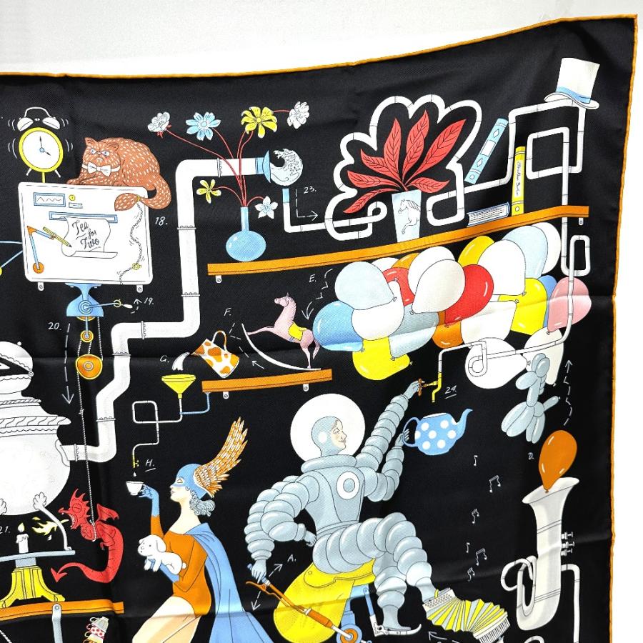 HERMES エルメス TEA FOR TWO カレ90 スカーフ シルク ブラック レディース【中古】未使用 | HERMES | 02