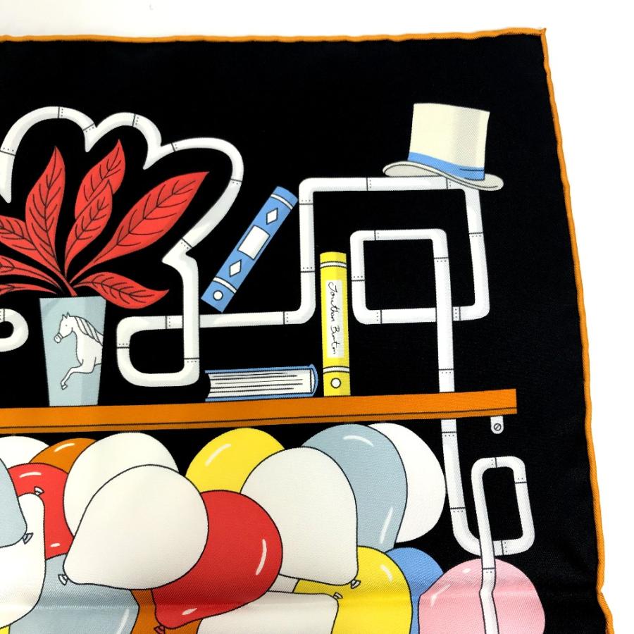 HERMES エルメス TEA FOR TWO カレ90 ファッション小物 スカーフ シルク ブラック レディース【中古】未使用 G