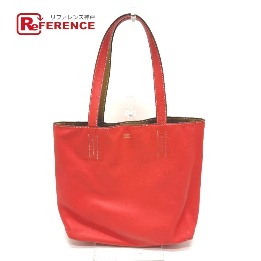 エルメス ドゥブルセンス28 レッドブラウン ピンク リバーシブル