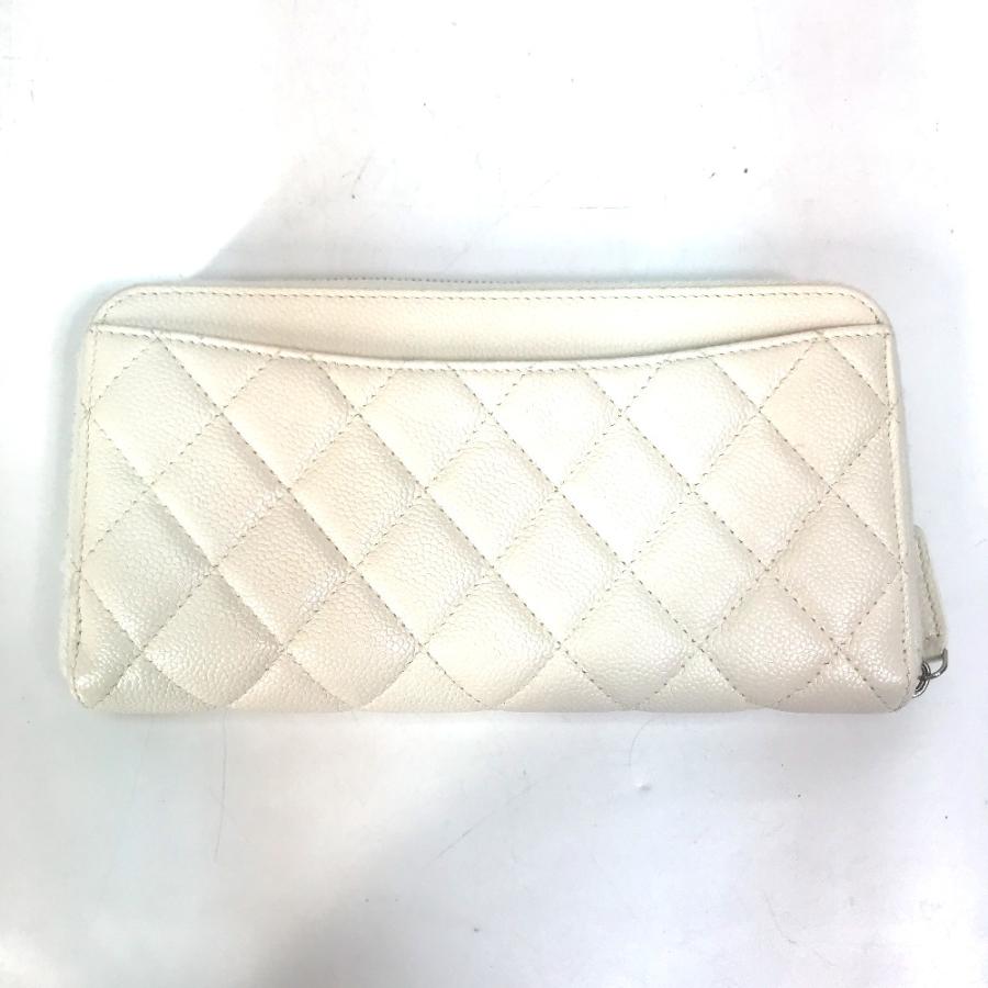 CHANEL シャネル A50097 マトラッセ CC ココマーク ラウンドファスナー キルティング ウォレット 長財布 キャビアスキン ホワイト【中古】 | CHANEL | 01