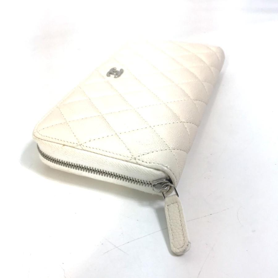 CHANEL シャネル A50097 マトラッセ CC ココマーク ラウンドファスナー キルティング ウォレット 長財布 キャビアスキン ホワイト【中古】 | CHANEL | 02