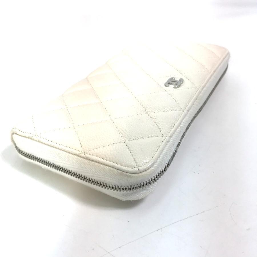 CHANEL シャネル A50097 マトラッセ CC ココマーク ラウンドファスナー キルティング ウォレット 長財布 キャビアスキン ホワイト【中古】 | CHANEL | 03