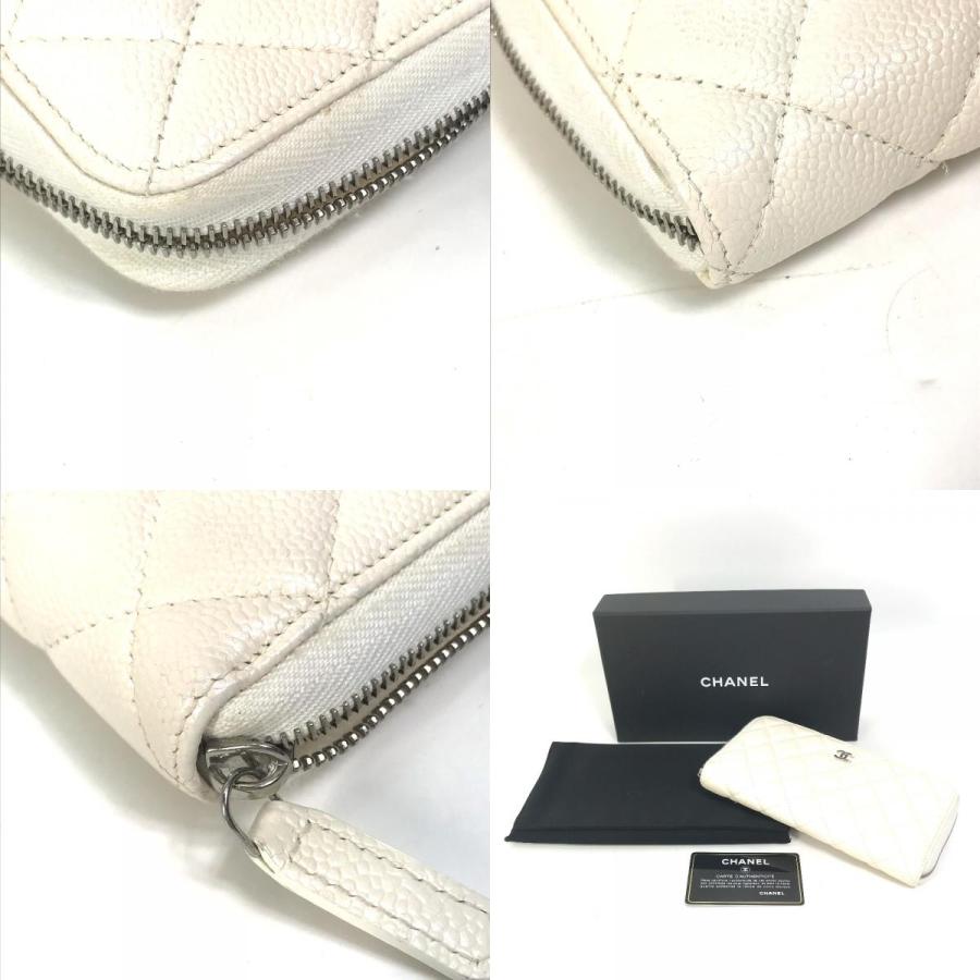 CHANEL シャネル A50097 マトラッセ CC ココマーク ラウンドファスナー キルティング ウォレット 長財布 キャビアスキン ホワイト【中古】 | CHANEL | 09
