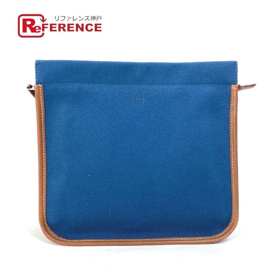 エルメス HERMES カマイユ 刺繍 ロゴ ポーチ メイクポーチ 化粧ポーチ バッグインバッグ クラッチバッグ キャンバス/レザー ネイビー HERMES（エルメス） 刺繍 ロゴ カマイユ ポーチ メイクポーチ 化粧