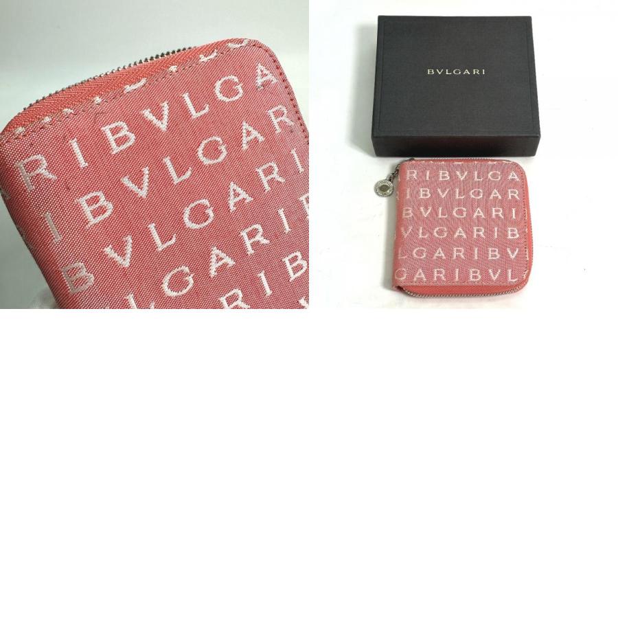 本物 ブルガリ BVLGARI ロゴマニア 二つ折り 折財布 コンパクトウォレット キャンバス ピンク Logo Mania 財布 ウォレット 中古 BVLGARI - 本物 ブルガリ BVLGARI ロゴマニア 二つ折り 折財布