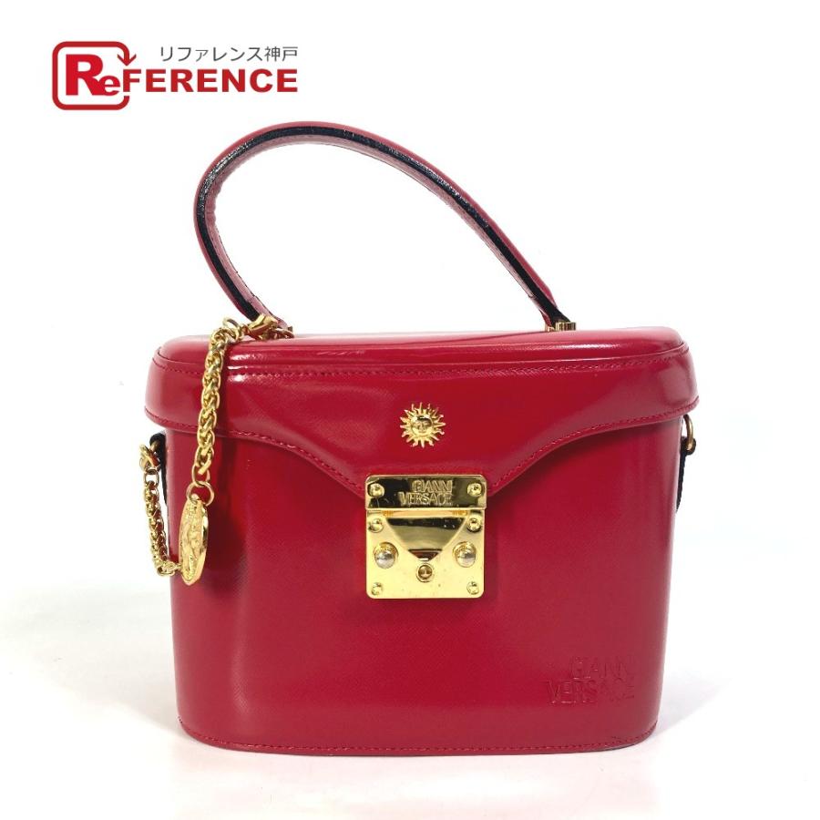 VERSACE ヴェルサーチ ヴィンテージ サンバーズト ハンドバッグ チェーンチャーム付き カバン バニティバッグ レッド レディース.【中古】 | 