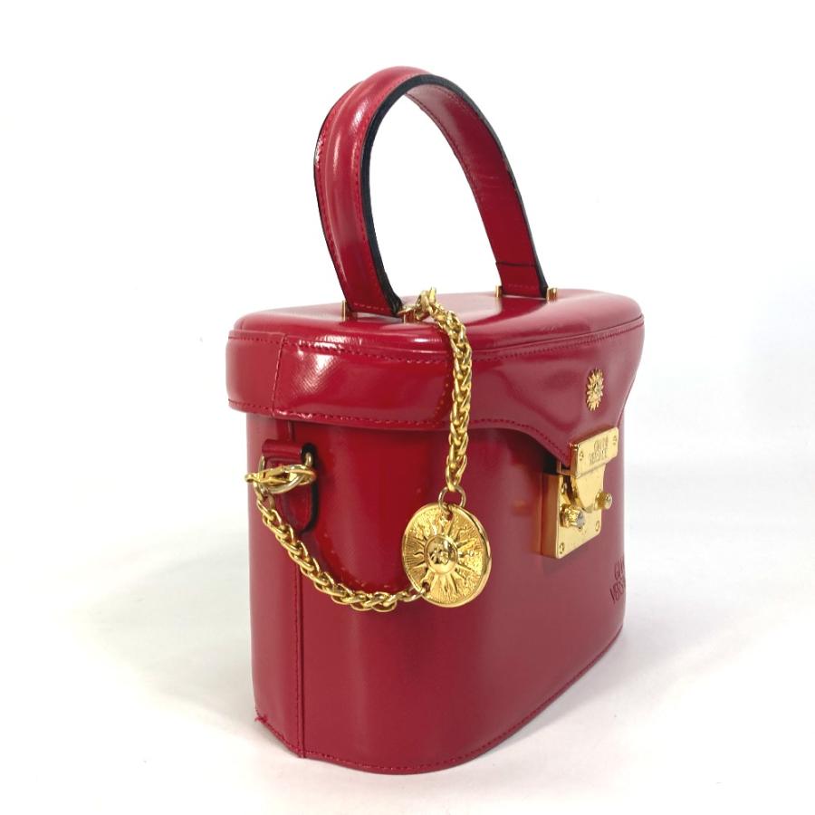 VERSACE ヴェルサーチ ヴィンテージ サンバーズト ハンドバッグ チェーンチャーム付き カバン バニティバッグ レッド レディース.【中古】 |  | 02