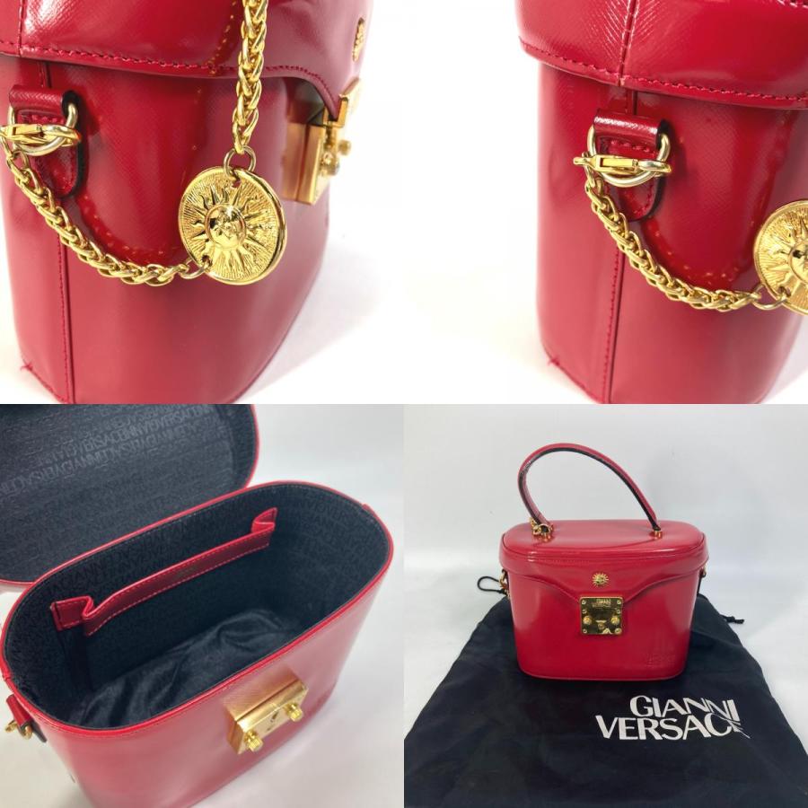VERSACE ヴェルサーチ ヴィンテージ サンバーズト ハンドバッグ チェーンチャーム付き カバン バニティバッグ レッド レディース.【中古】 |  | 09