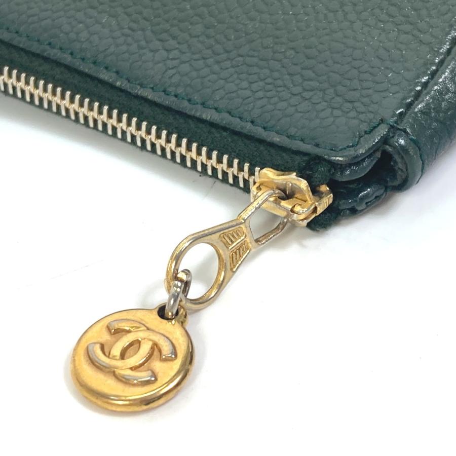 CHANEL シャネル メイクポーチ 化粧ポーチ CC ココマーク カバン ヴィンテージ ポーチ キャビアスキン カーキ レディース【中古】 | CHANEL | 05