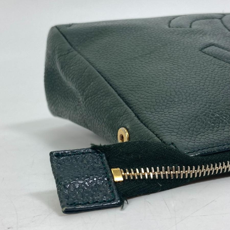 CHANEL シャネル メイクポーチ 化粧ポーチ CC ココマーク カバン ヴィンテージ ポーチ キャビアスキン カーキ レディース【中古】 | CHANEL | 06