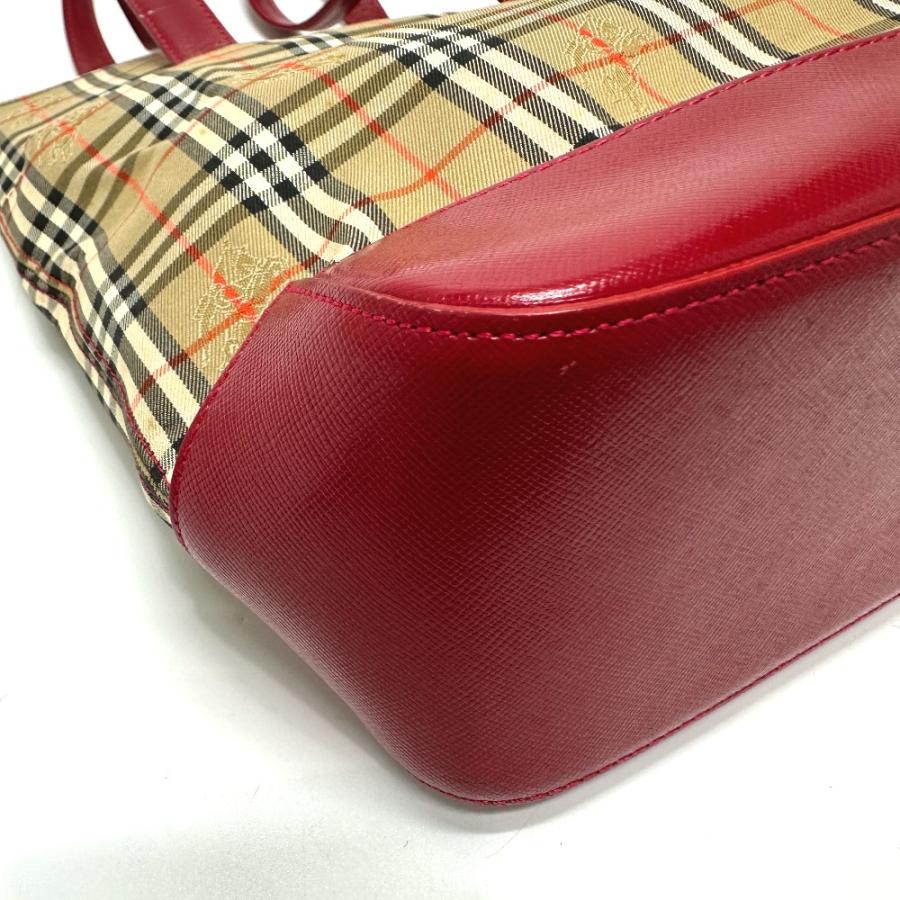 BURBERRY バーバリー  チェック トートバッグ キャンバス/レザー ベージュ/レッド レディース【中古】 | BURBERRY | 04