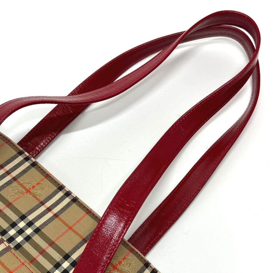 BURBERRY バーバリー  チェック トートバッグ キャンバス/レザー ベージュ/レッド レディース【中古】 | BURBERRY | 06
