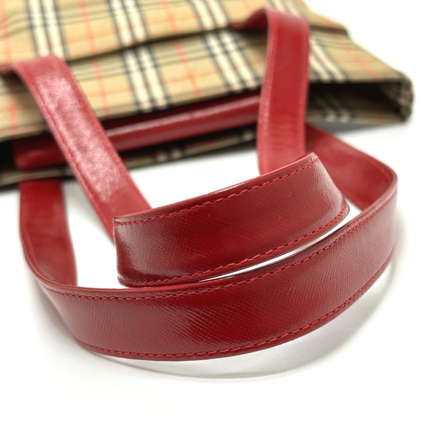BURBERRY バーバリー  チェック トートバッグ キャンバス/レザー ベージュ/レッド レディース【中古】 | BURBERRY | 07