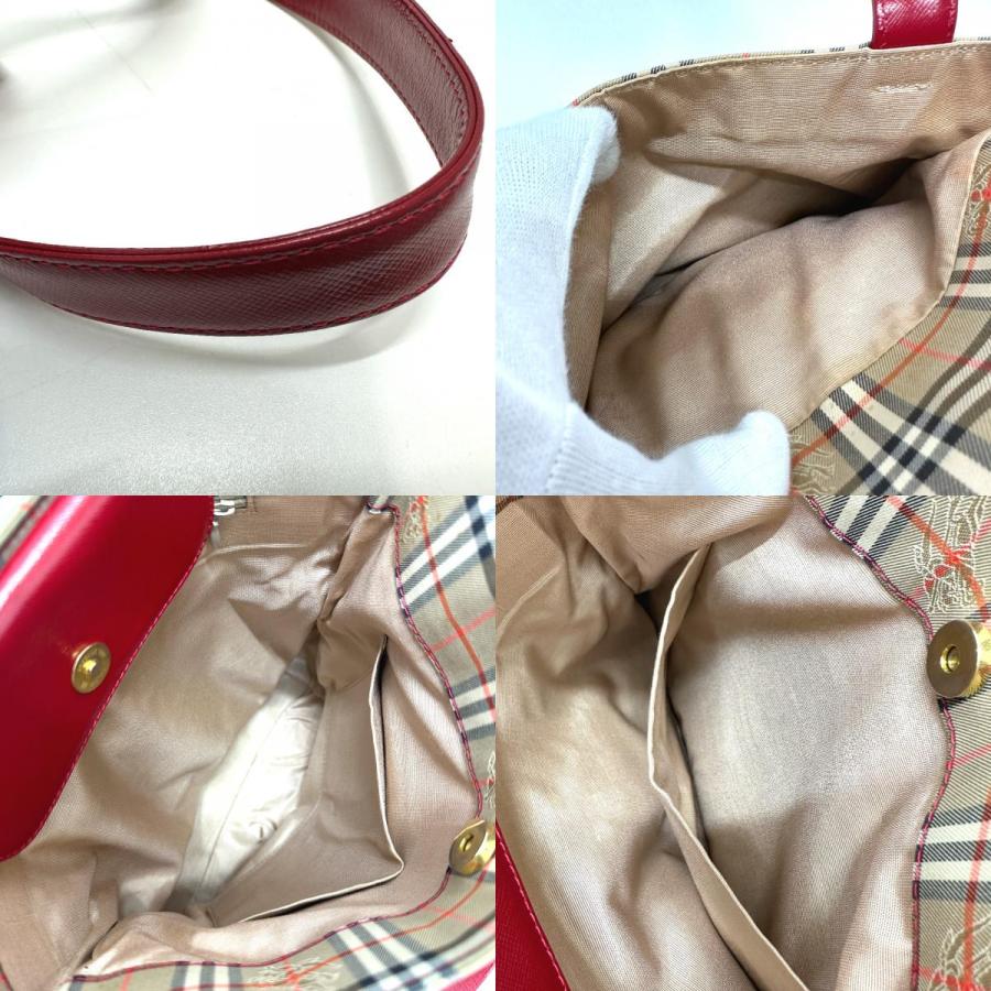BURBERRY バーバリー  チェック トートバッグ キャンバス/レザー ベージュ/レッド レディース【中古】 | BURBERRY | 08