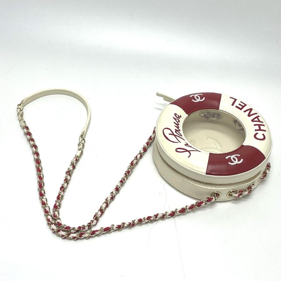 CHANEL シャネル AS0209 ラウンド スモール チェーン クルーズライン ココマーク CC ショルダーバッグ ホワイト/レッド レディース【中古】 | CHANEL | 05