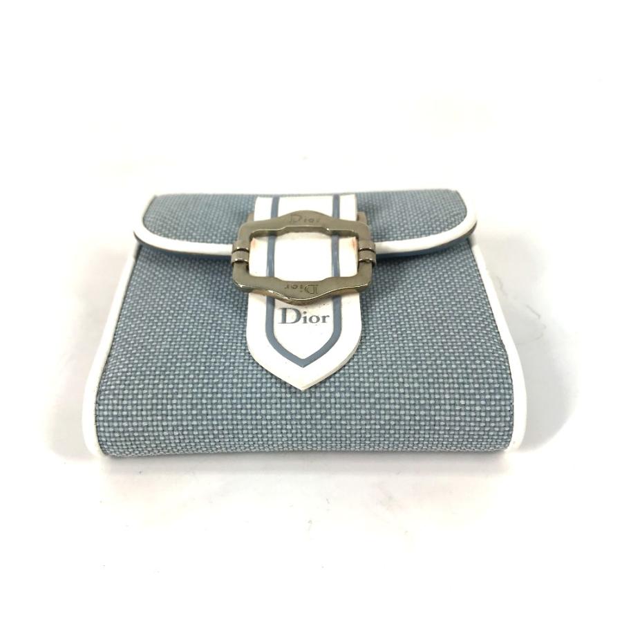 Dior ディオール Wホック コンパクトウォレット バイカラー ロゴ 2つ折り財布 ブルー レディース【中古】 |  | 02