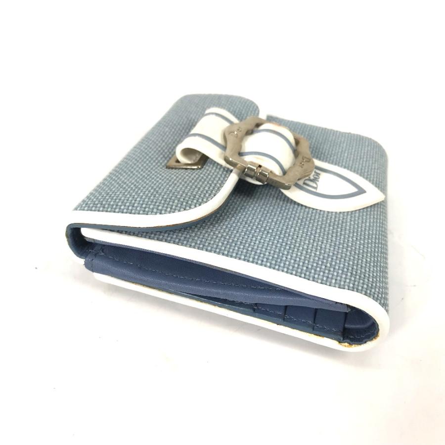 Dior ディオール Wホック コンパクトウォレット バイカラー ロゴ 2つ折り財布 ブルー レディース【中古】 |  | 04