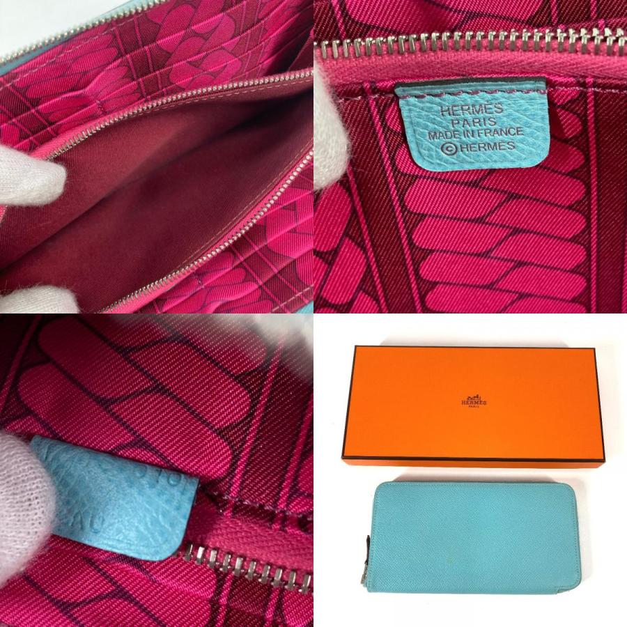 HERMES エルメス シルクイン ラウンドファスナー アザップロング 長財布 ブルーアトール ブルー レディース【中古】 | HERMES | 09