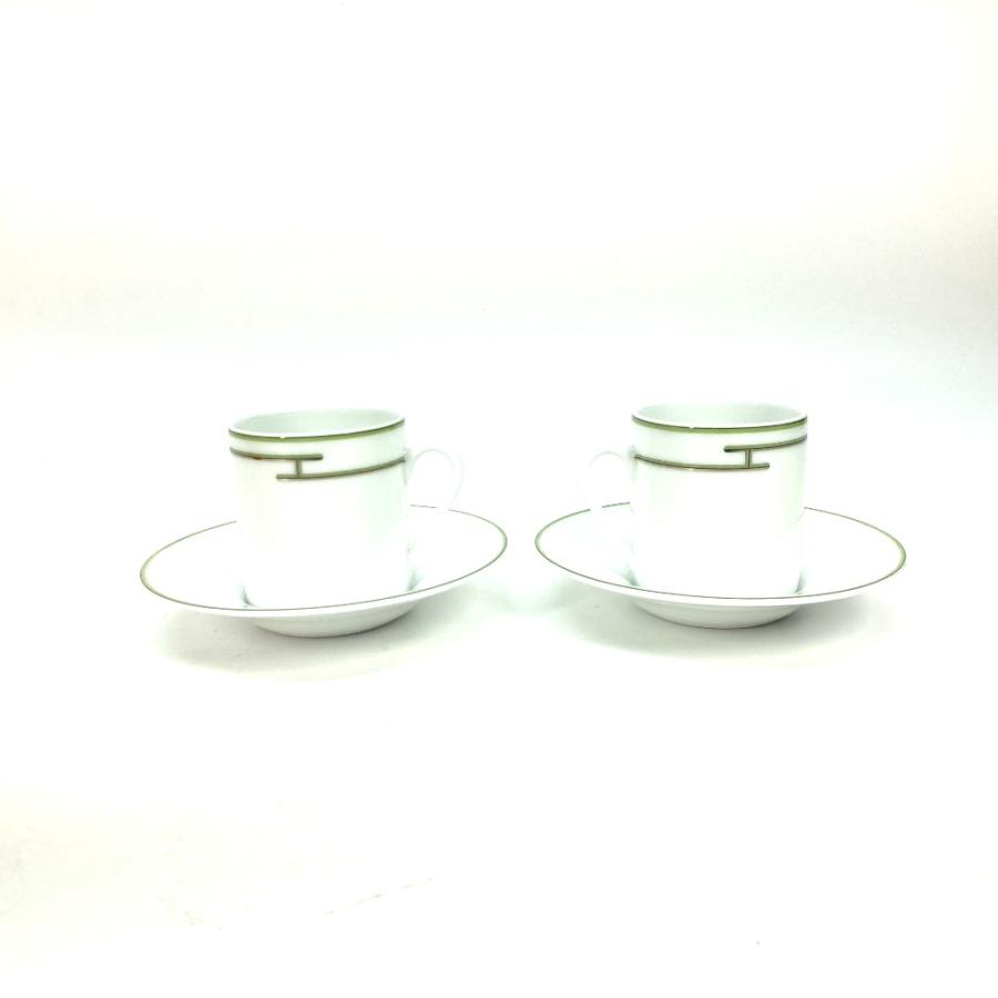 未使用 HERMES エルメス Rhythm リズム ティーカップ＆ソーサー 2客 コップ プレート 皿 食器 ティーカップ ホワイト レディース【中古】 | HERMES | 01