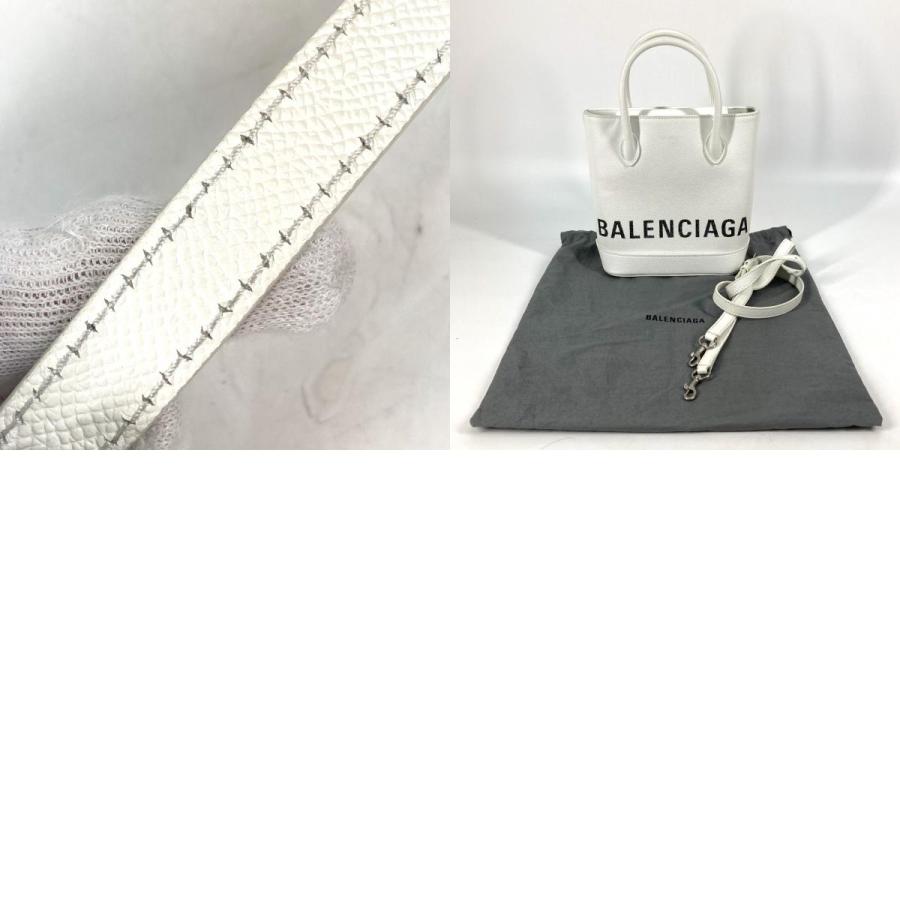 バレンシアガ BALENCIAGA ヴィルXXS 596159 ロゴ 2WAY ハンドバッグ トートバッグ 斜め掛け ショルダーバッグ レザー ホワイト 美品 BALENCIAGA（バレンシアガ） 美品 596159 ヴィルXXS 2WAY ハンドバッグ