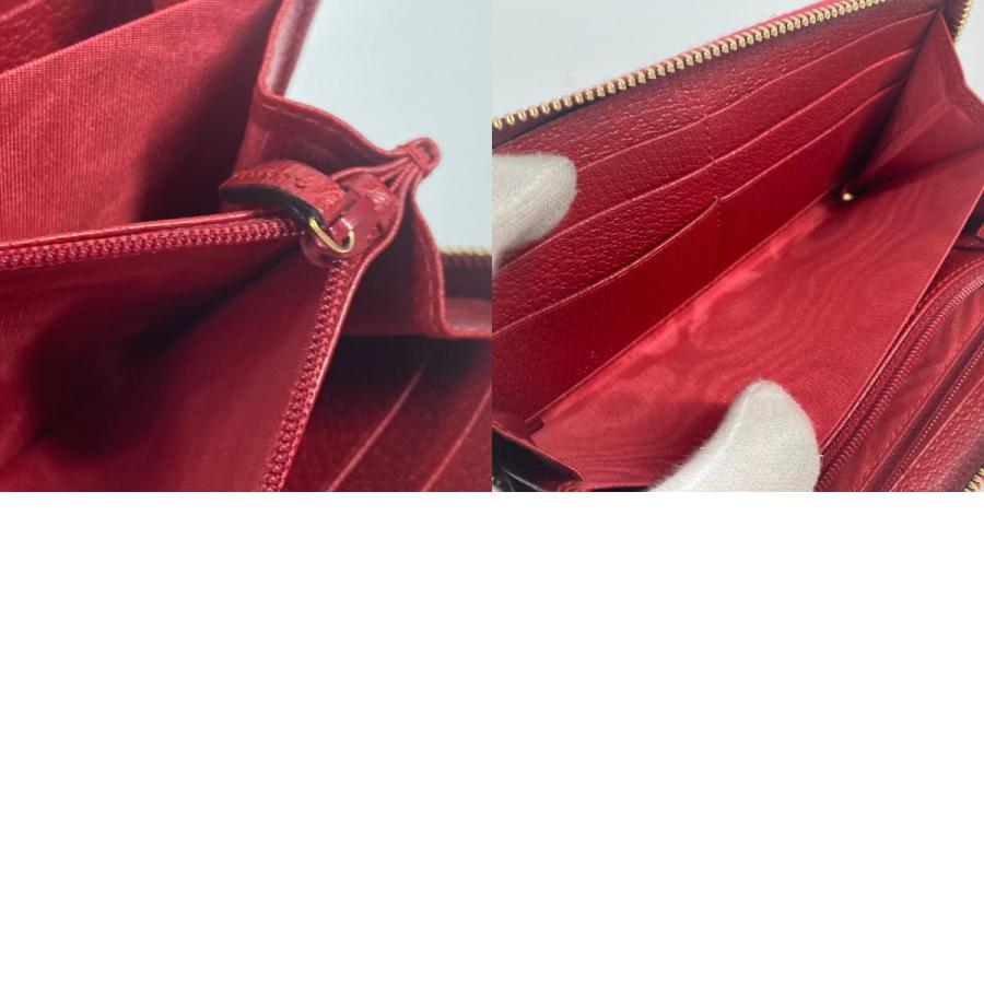 美品 GUCCI グッチ 524790 ロゴ ストライプ ラウンドファスナー ロングウォレット 長財布 レッド レディース【中古】 | GUCCI | 09