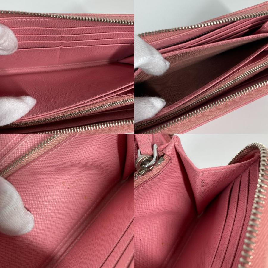 PRADA　長財布　エナメル　革　ピンク PRADA 新品同様 プラダ ロゴ ラウンドファスナー ロング