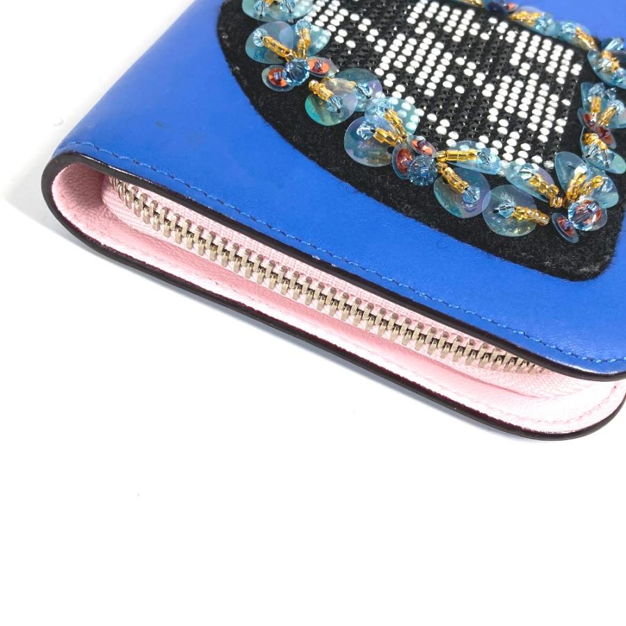 ディオール Dior ビジュー ラインストーン ロングウォレット ラウンドファスナー 長財布 レザー ブルー Dior ディオール ビジュー ラインストーン ラウンドファスナー ロング
