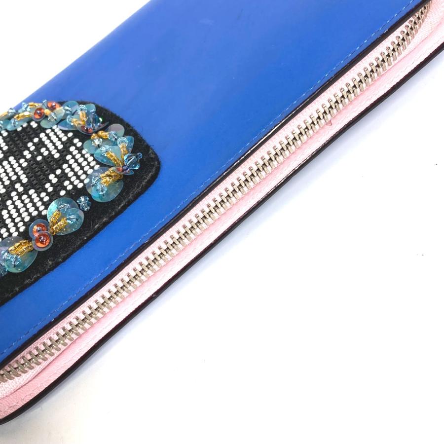 ディオール Dior ビジュー ラインストーン ロングウォレット ラウンドファスナー 長財布 レザー ブルー Dior - ディオール Dior ビジュー ラインストーン ロングウォレット