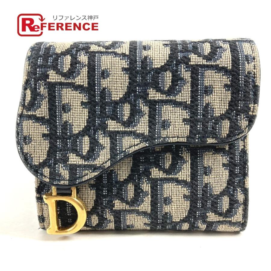Dior ディオール サドル コンパクトウォレット オブリーク 3つ折り財布 ネイビー レディース【中古】 | 